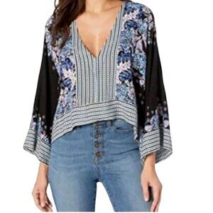 Free People Mix N Match Floral Top Kimono Sleeve Oversized Cropped Size XS